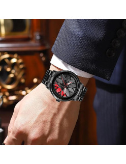 Men's Car Wheel Watch with Spinning Car Rim Hub Design|| Analog Stainless Steel || Quartz Movement|