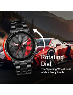 Men's Car Wheel Watch with Spinning Car Rim Hub Design|| Analog Stainless Steel || Quartz Movement|