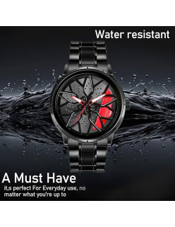 Men's Car Wheel Watch with Spinning Car Rim Hub Design|| Analog Stainless Steel || Quartz Movement|