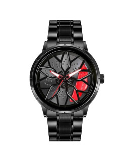 Men's Car Wheel Watch with Spinning Car Rim Hub Design|| Analog Stainless Steel || Quartz Movement|