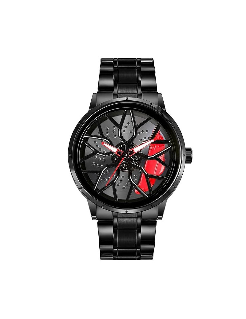 Men's Car Wheel Watch with Spinning Car Rim Hub Design|| Analog Stainless Steel || Quartz Movement|