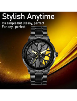 WATCHVERSE Men's Car Wheel Watch with Spinning Car Rim Hub Design|| Analog Stainless Steel || Quartz Movement