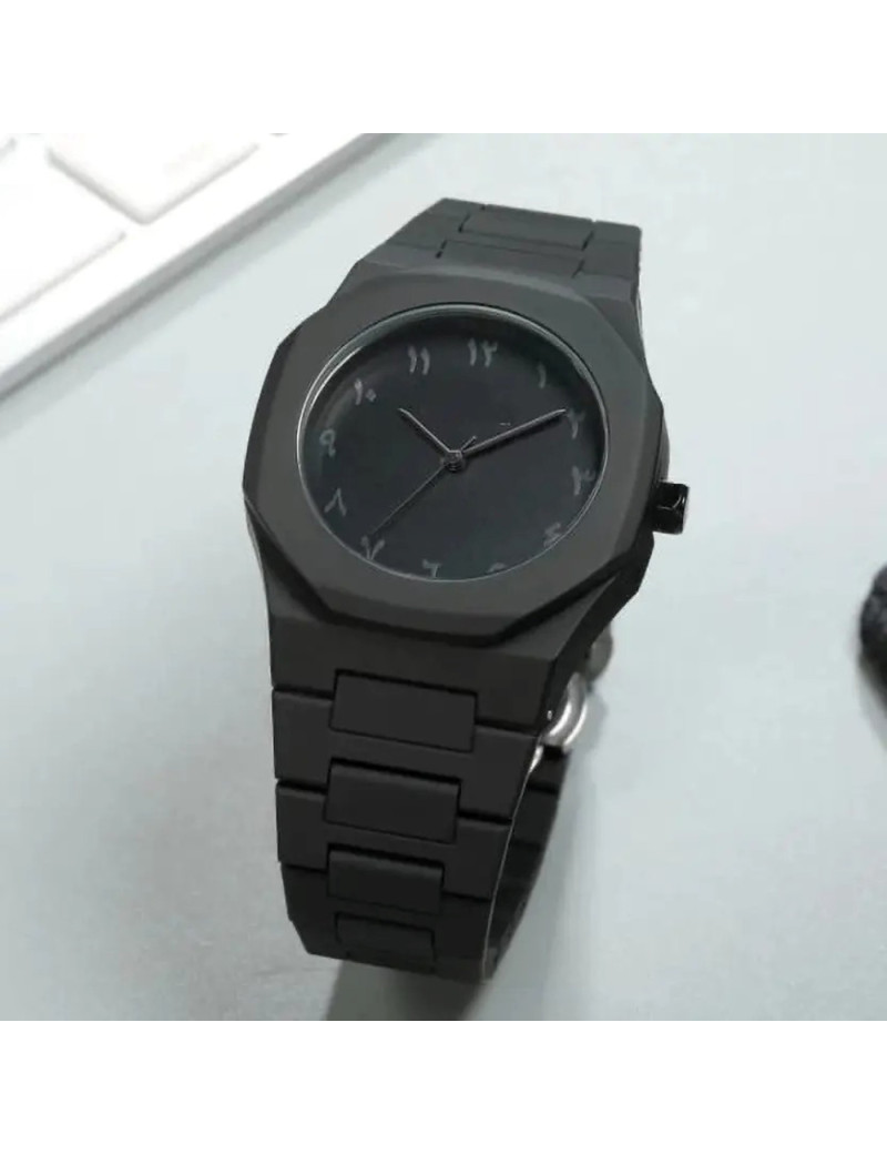 Premium All-Black Arabic Dial Watch with Durable Polycarbonate Strap Minimalist Unisex Design